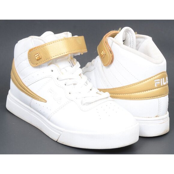 Fila Women's 7 Vulcan 13 Anodized White/Gold Leather Mid Top Retro Sneakers - Picture 1 of 8